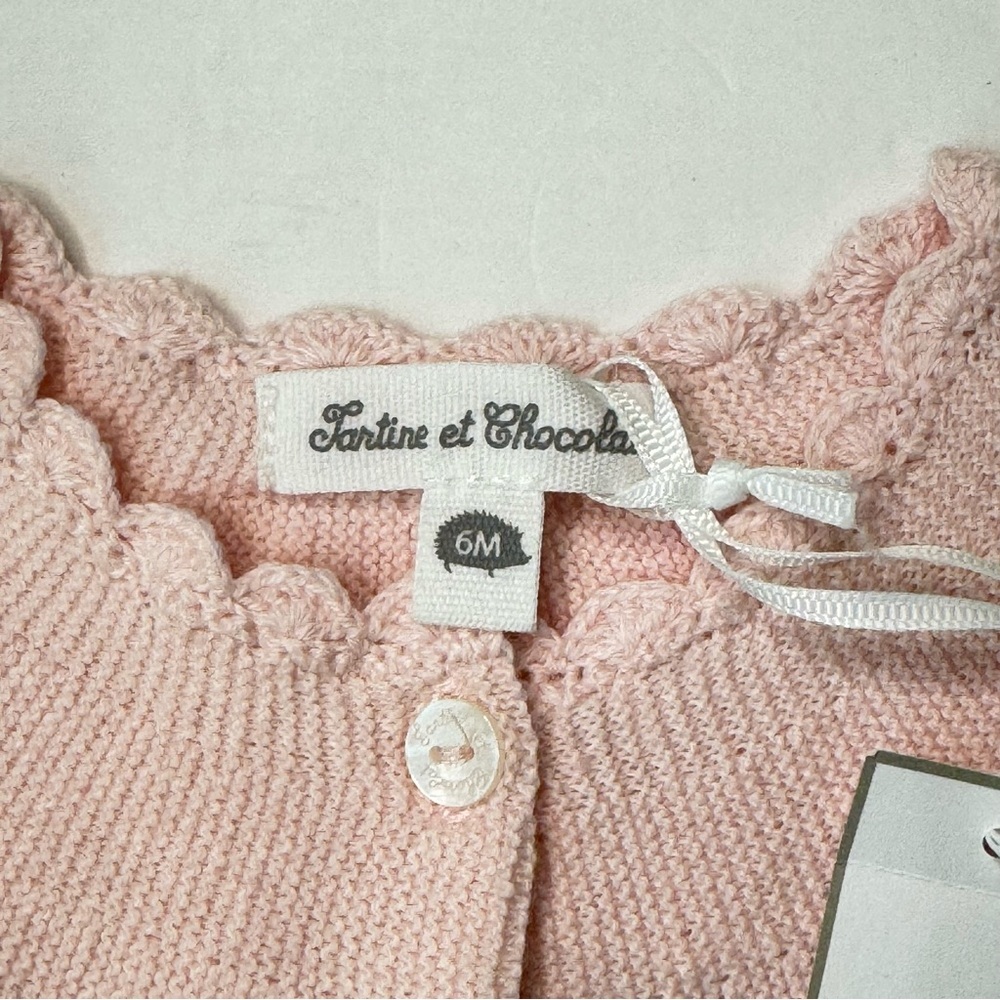 NWT TARTINE ET CHOCOLATE Pink Baby Girl Cardigan Sweater Cotton Cashmere Size 6M - Picture 2 of 15